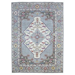 9'x12' Tapis en laine Angora Oushak gris inspiré des villages anatoliens, noué à la main