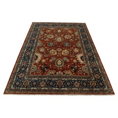 9x12 Handgeknüpfter Kashan Perserteppich  Rot-Marine-Gold Floral-Medaillon-Teppich