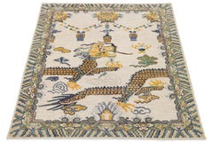 Tappeto 9x12 in lana Chinoiserie moderna annodata a mano - Motivo drago e nuvola in crema