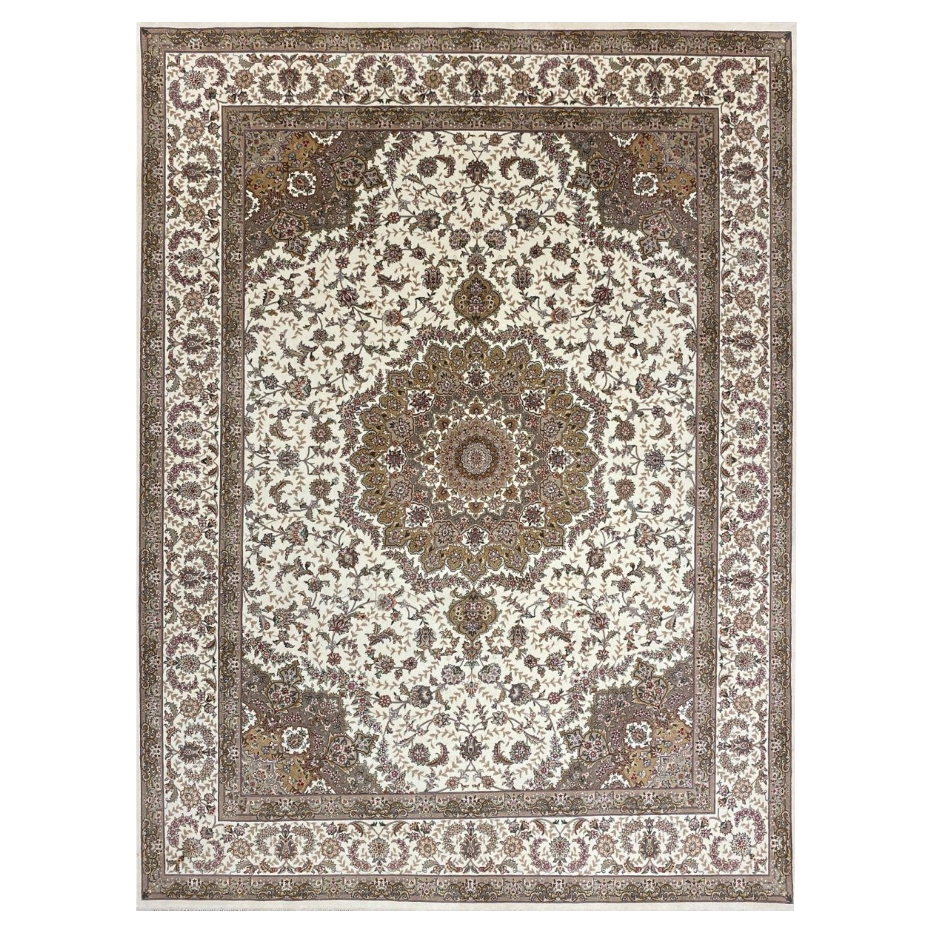9x12 Hand Knotted Tabriz Style Wool Rug with Medallion Pattern For Sale