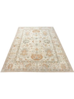 Hand-Knotted Turkish Oushak Area Rug, Floral Design, 9'5\" x 12'1\"