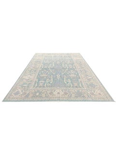9x12 Hand-Loomed Turkish Oushak Area Rug, Soft Wool Vintage Design