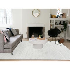 9'x12' Hand Spun Undyed Natural Wool Modern Light Gray Cut And Loop Pile Rug