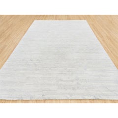 9'x12' Hand Spun Undyed Natural Wool Modern Light Gray Cut And Loop Pile Rug