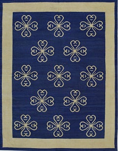 9x12 Handcrafted Exquisite Blue Floral Kilim Modern Flatweave Wool Carpet Rug