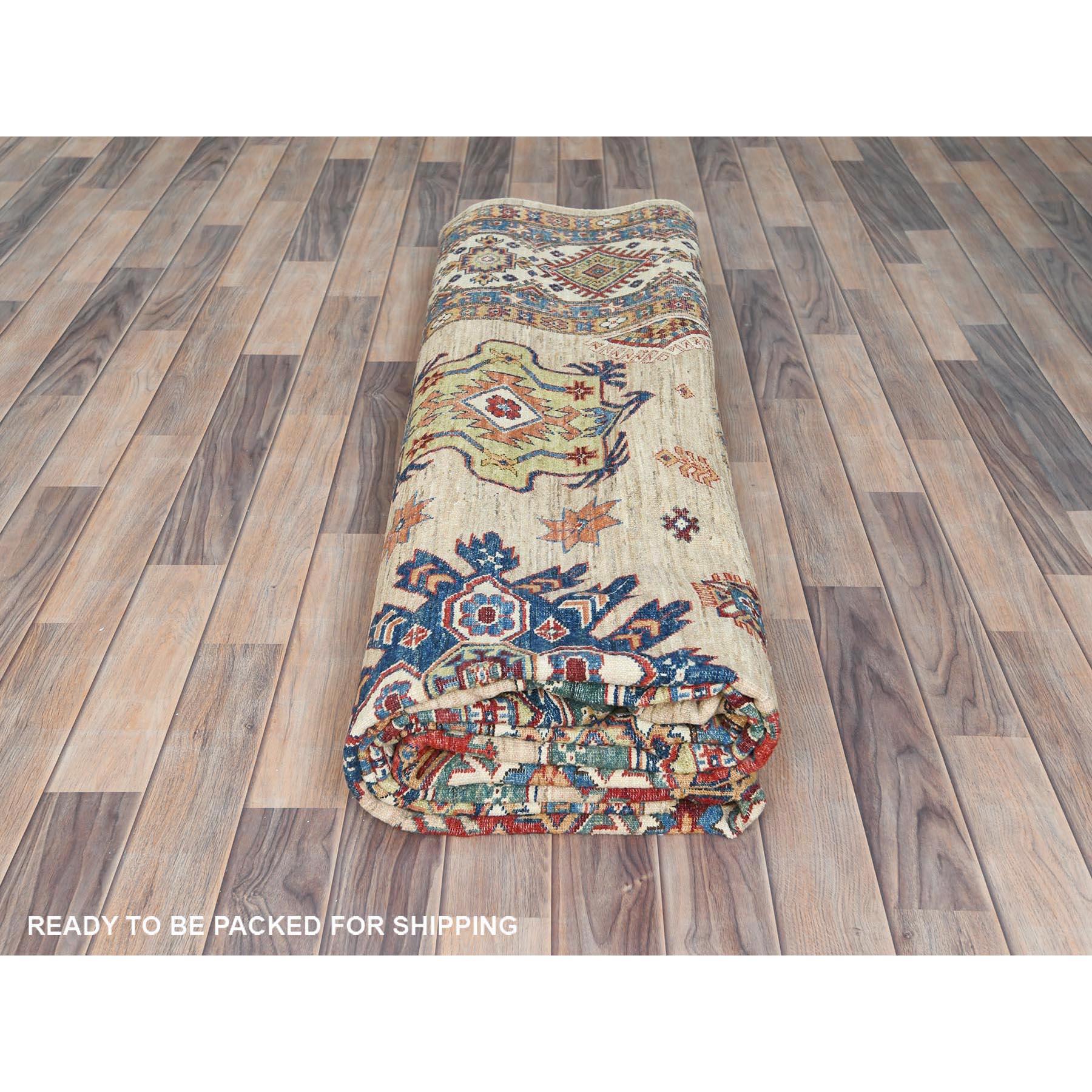 9'x12' Marrón Miel, Lana Pura, Anudada a Mano Alfombra Oriental Afgana Super Kazak en venta 3