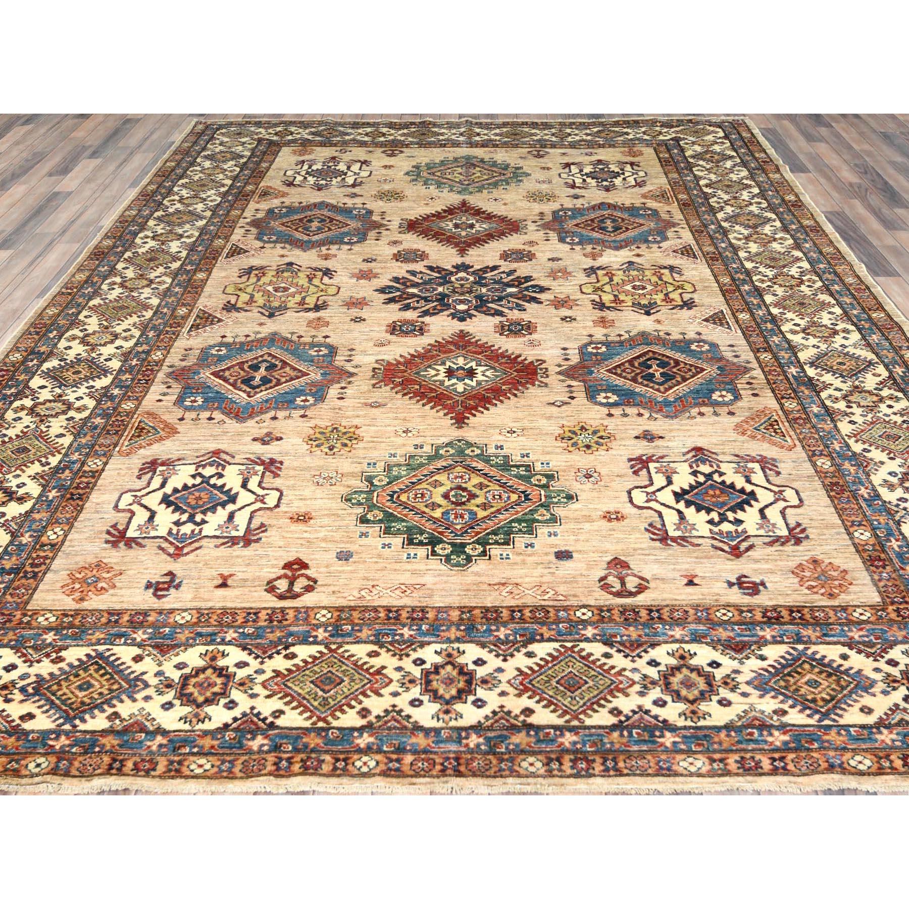 9'x12' Marrón Miel, Lana Pura, Anudada a Mano Alfombra Oriental Afgana Super Kazak Kazajo en venta