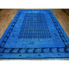 9'x12' Imperial Blue Peshawar with Pazyryk Design Hand Knotted Pure Wool Rug