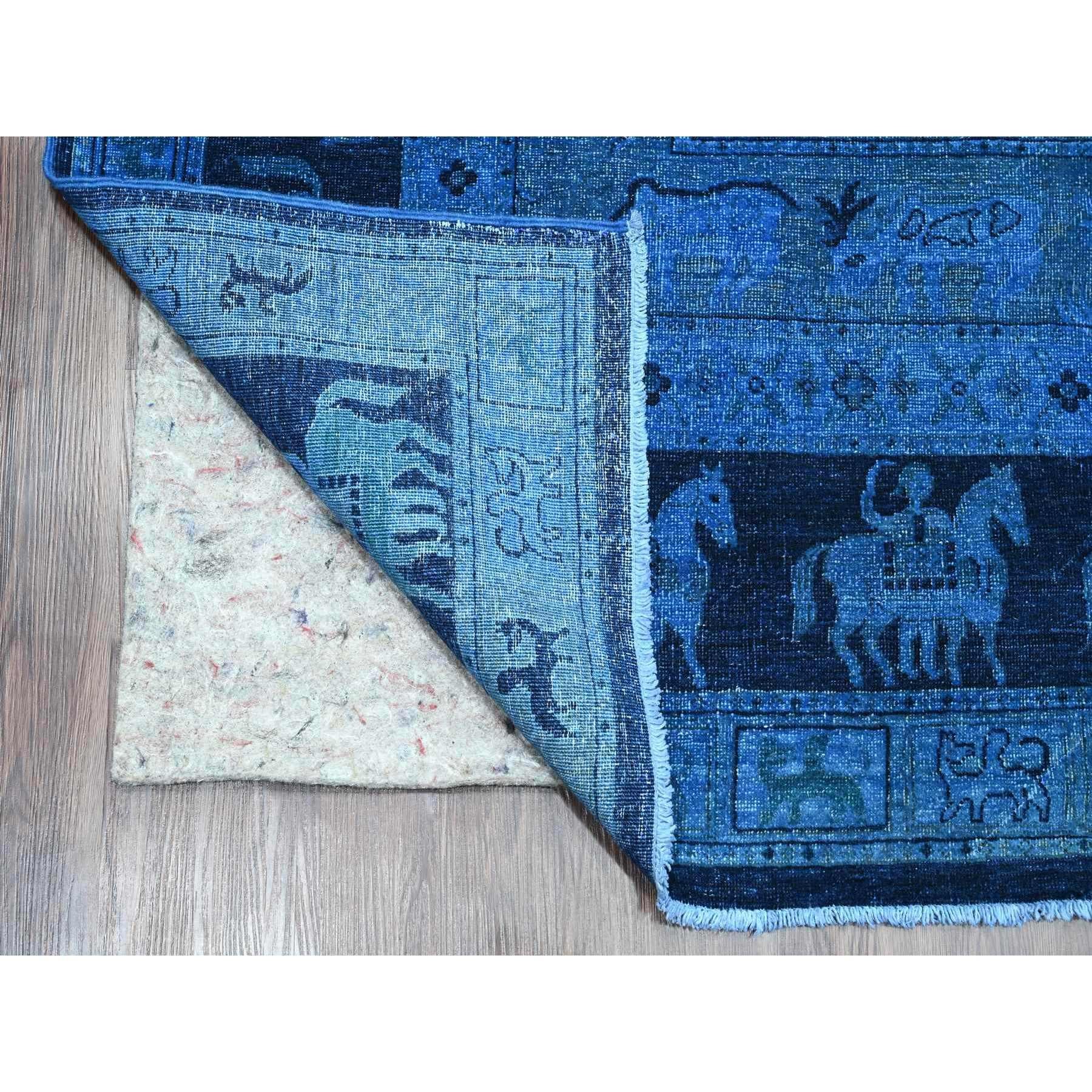 Afghan 9'x12' Imperial Blue Peshawar with Pazyryk Design Hand Knotted Pure Wool Rug For Sale