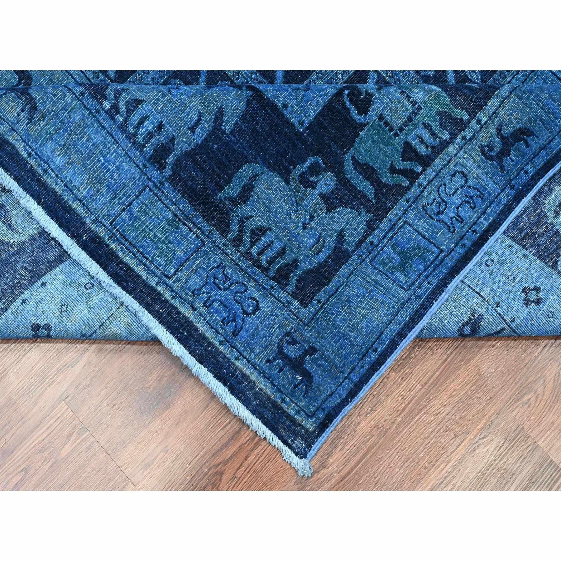 9'x12' Imperial Blue Peshawar with Pazyryk Design Hand Knotted Pure Wool Rug In New Condition For Sale In Carlstadt, NJ