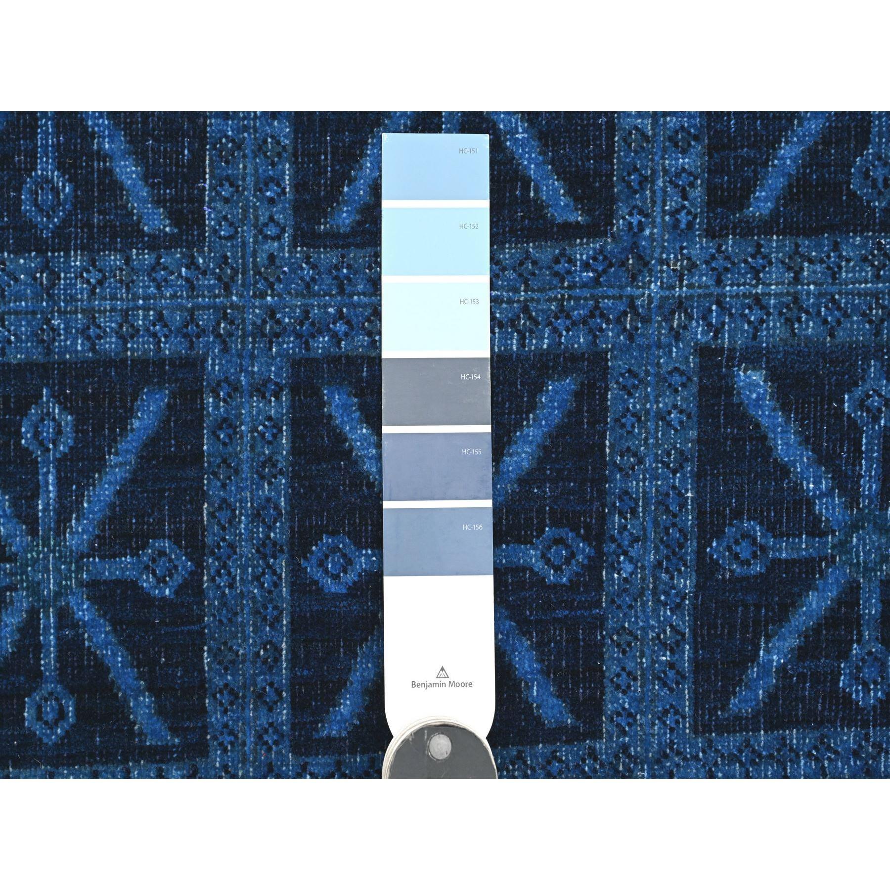 Contemporary 9'x12' Imperial Blue Peshawar with Pazyryk Design Hand Knotted Pure Wool Rug For Sale