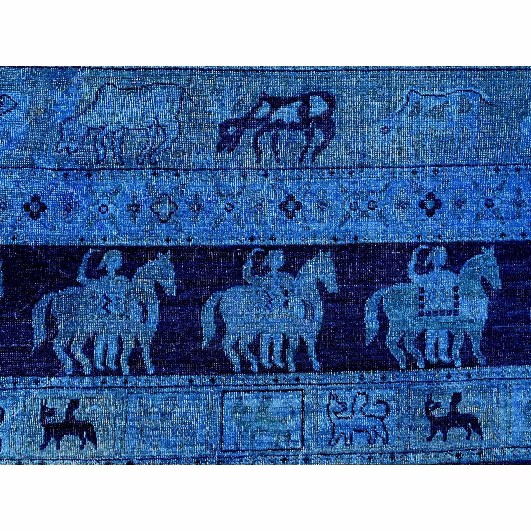 9'x12' Imperial Blue Peshawar with Pazyryk Design Hand Knotted Pure Wool Rug For Sale 1