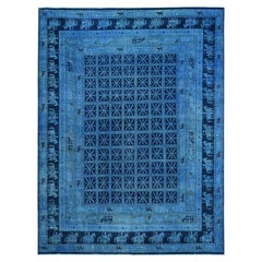 9'x12' Imperial Blue Peshawar with Pazyryk Design Hand Knotted Pure Wool Rug