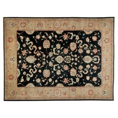 Tappeto 9'x12' avorio e nero con design floreale