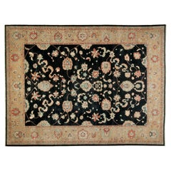 9'x12' Ivory and Black Floral Design Rug