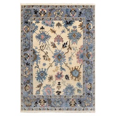 9x12 Ivory Blue Hand-Knotted Turkish Oushak Wool Rug ( G-5471)