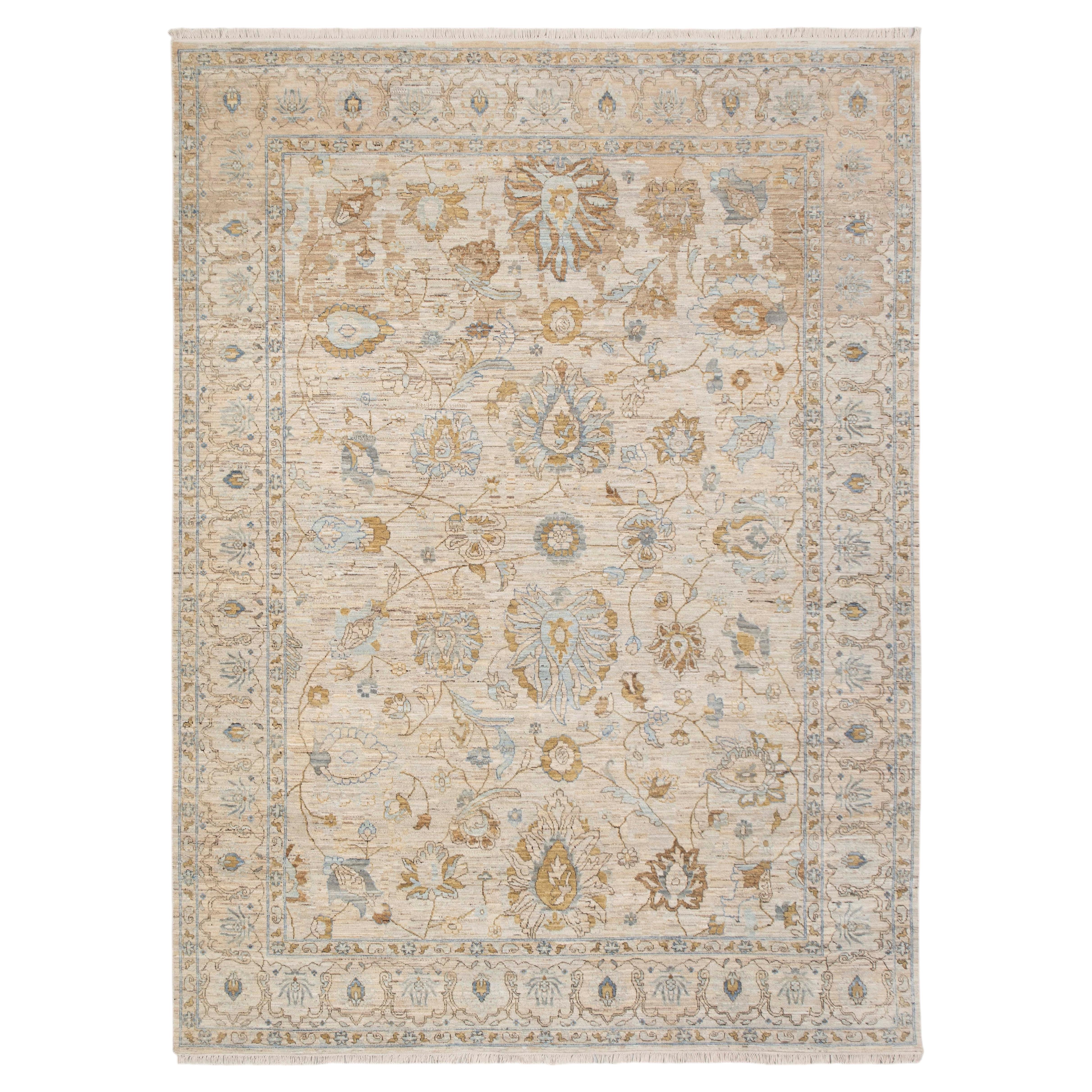 9x12 Ivory Blue Hand Made Oriental Wool Rug ( OAC -9)