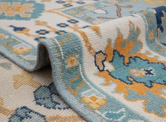 9x12 Ivory Blue Traditional Oushak Hand Knotted Wool Rug ( JC-10234 )