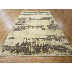 9'x12' Ivory & Brown Modern Abstract Design Hand Knotted Wool & Silk Rug