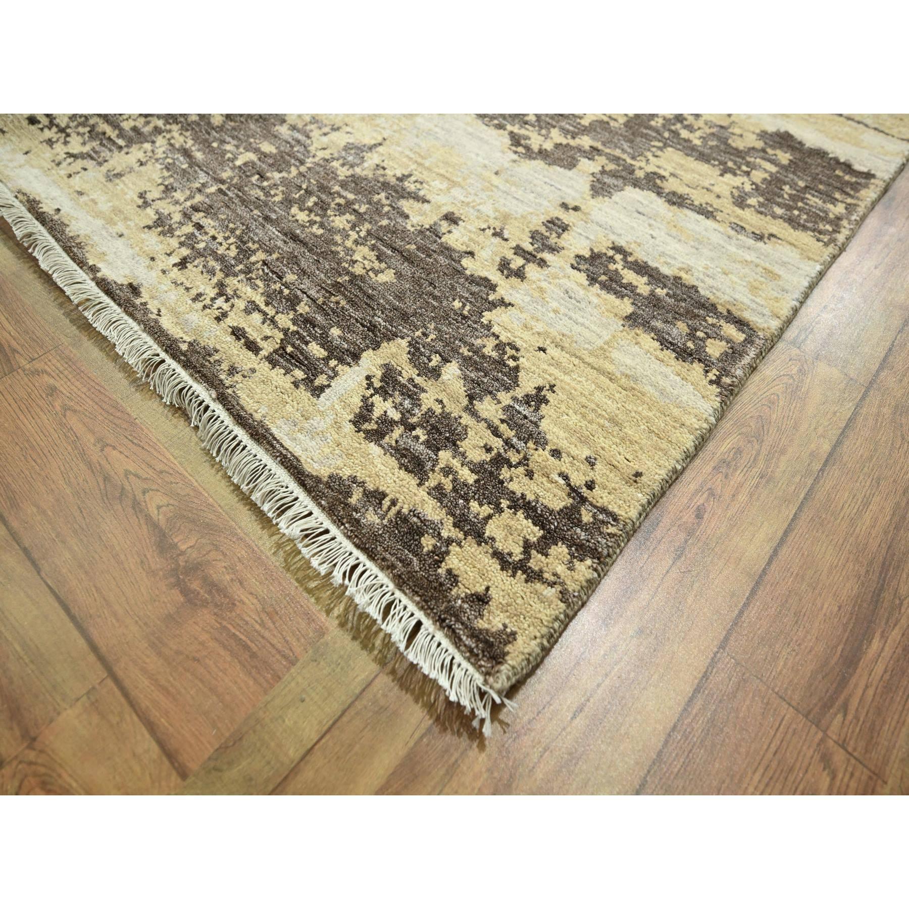 Tapis en laine et soie nouée à la main 9'x12' Ivoire et marron Modern Design/One Neuf - En vente à Carlstadt, NJ