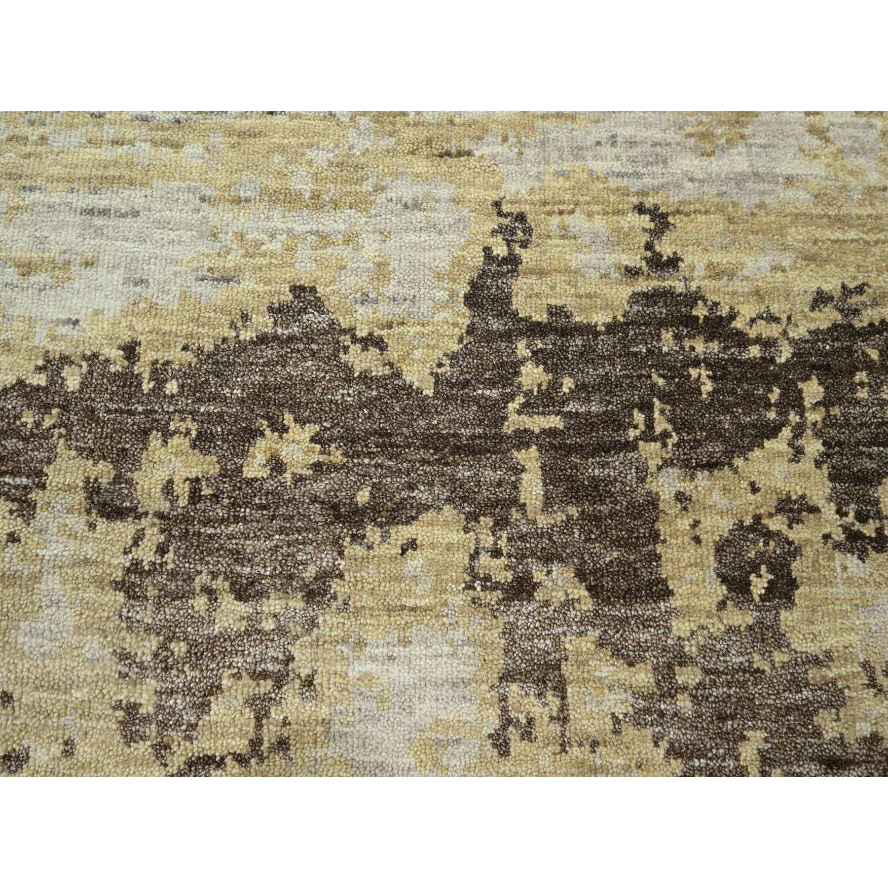 Laine Tapis en laine et soie nouée à la main 9'x12' Ivoire et marron Modern Design/One en vente