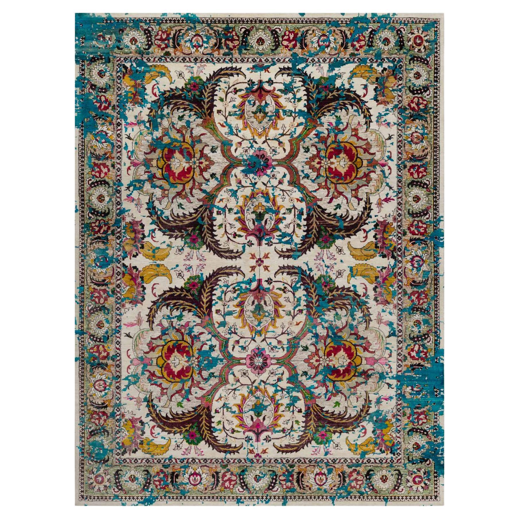 9
x12
 Ivory Colorful Polonaise Broken Design Hand Knotted Wool and Silk Rug