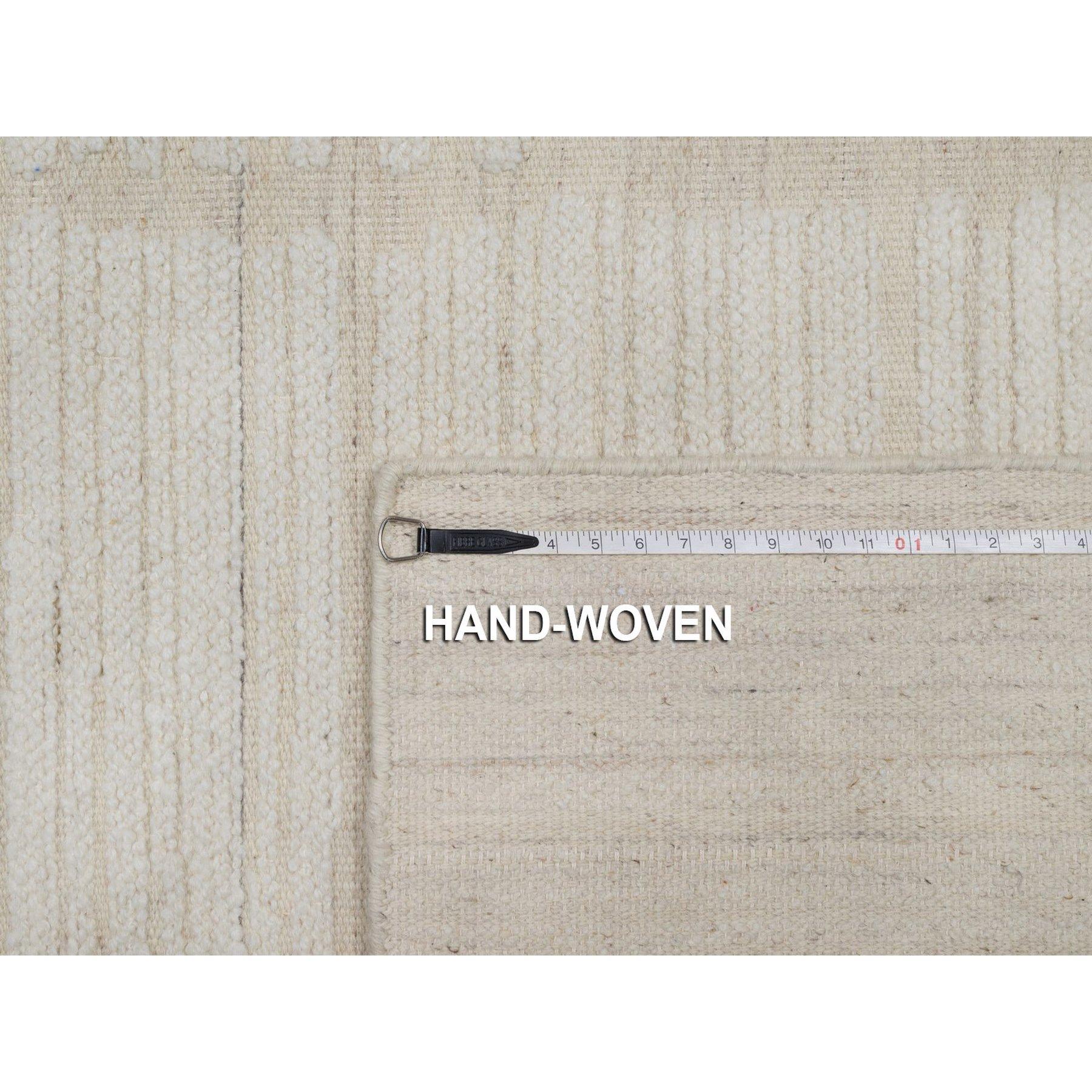 9'x12' Elfenbeinfarbenes Flachgewebe mit Flor, Ton in Ton, handgewebter Teppich aus natürlicher Wolle im Angebot 4