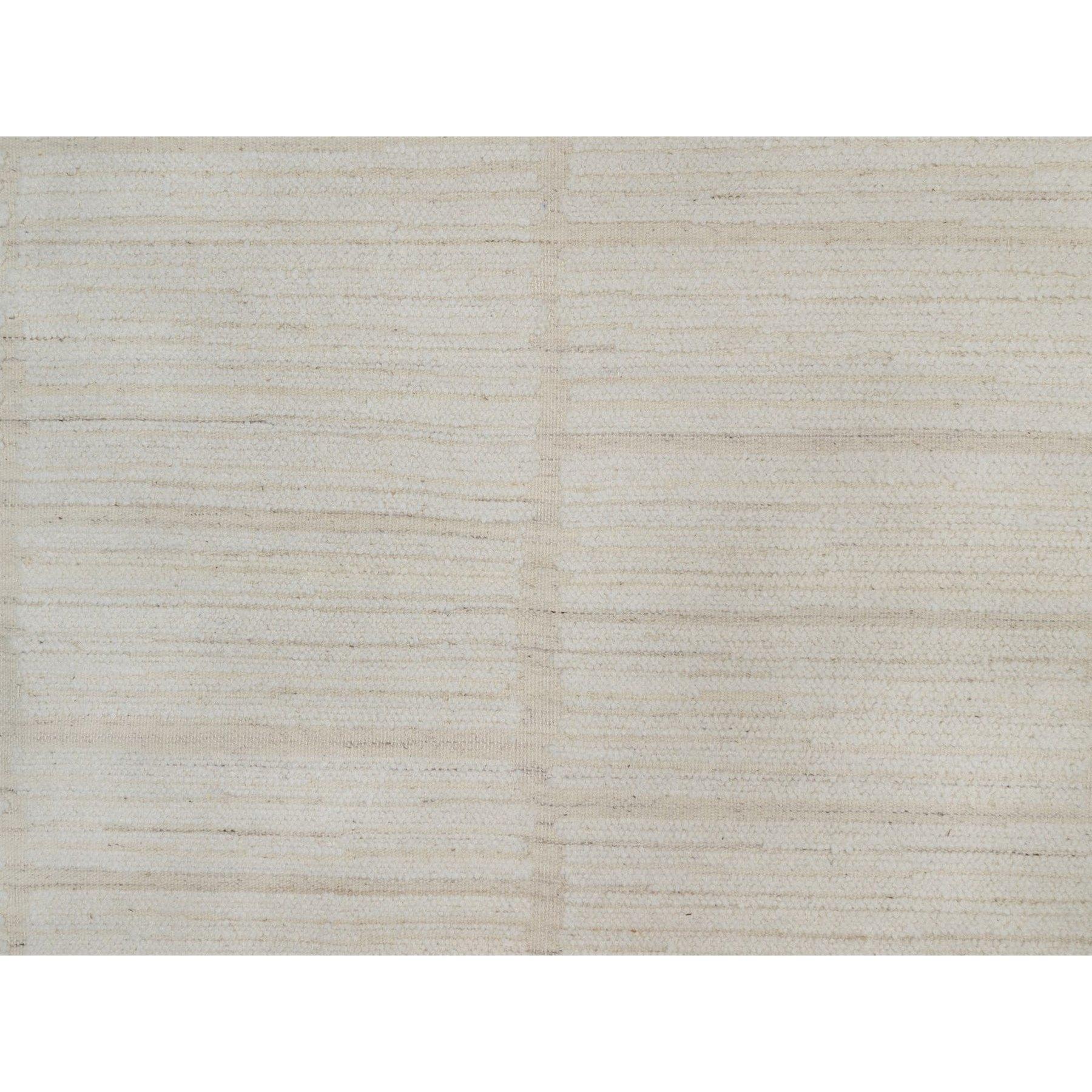 9'x12' Elfenbeinfarbenes Flachgewebe mit Flor, Ton in Ton, handgewebter Teppich aus natürlicher Wolle im Angebot 1