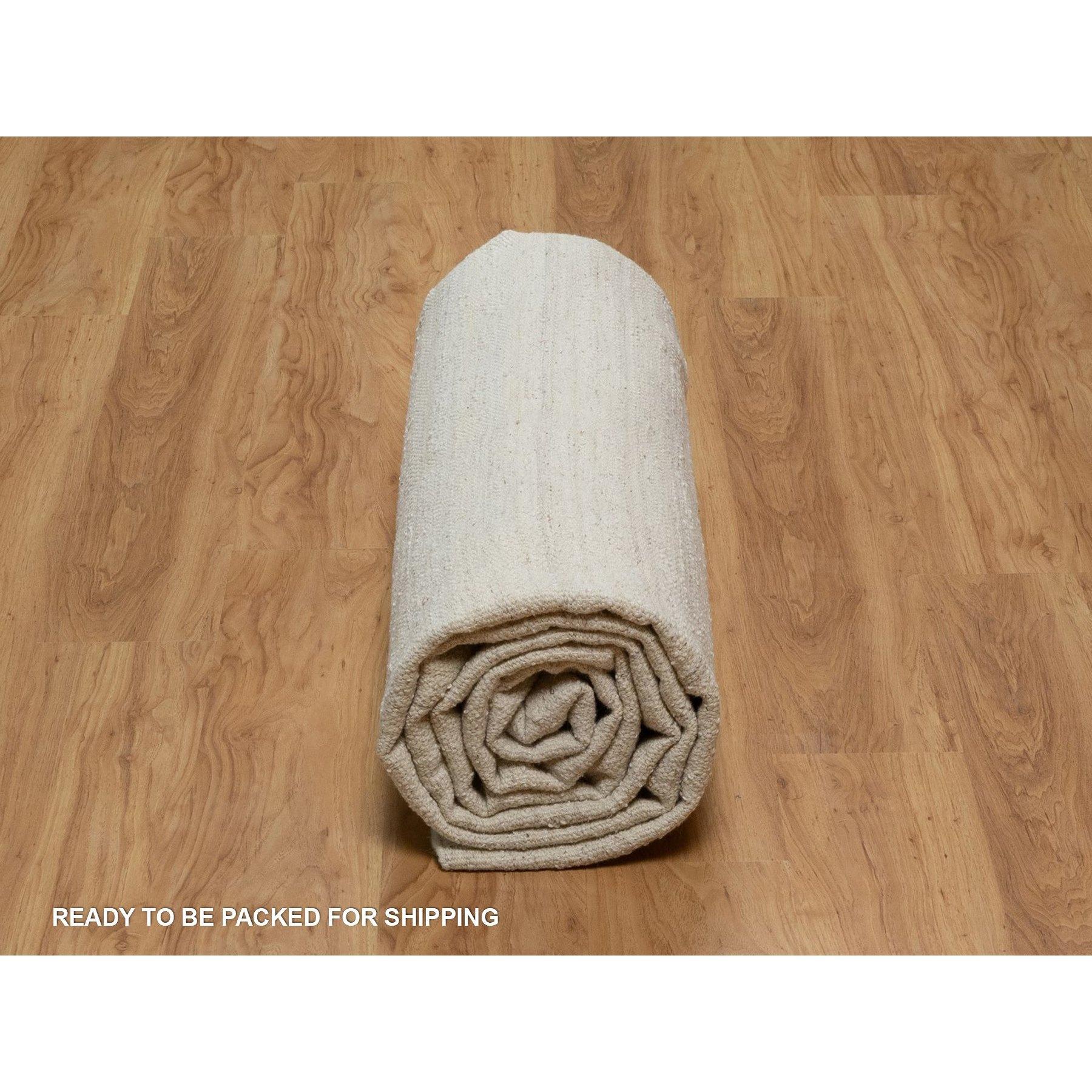 9'x12' Elfenbeinfarbenes Flachgewebe mit Flor, Ton in Ton, handgewebter Teppich aus natürlicher Wolle im Angebot 2