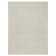 9'x12' Elfenbeinfarbenes Flachgewebe mit Flor, Ton in Ton, handgewebter Teppich aus natürlicher Wolle