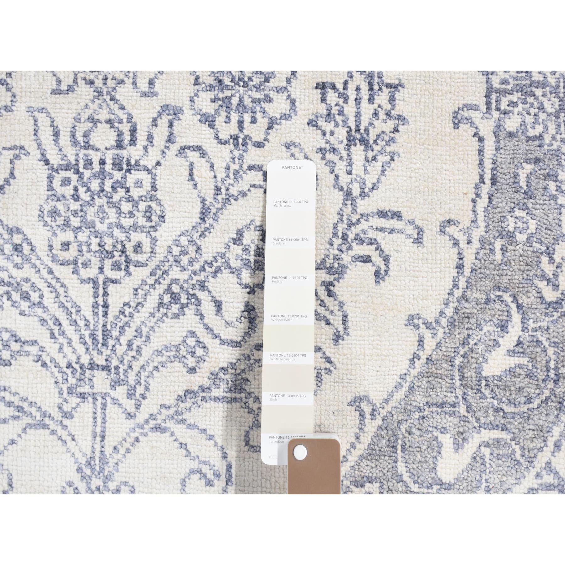 9'x12' Elfenbein handgeknüpft Baumwolle Mughal Reich Agra Blume Bouquet Design Teppich im Angebot 1