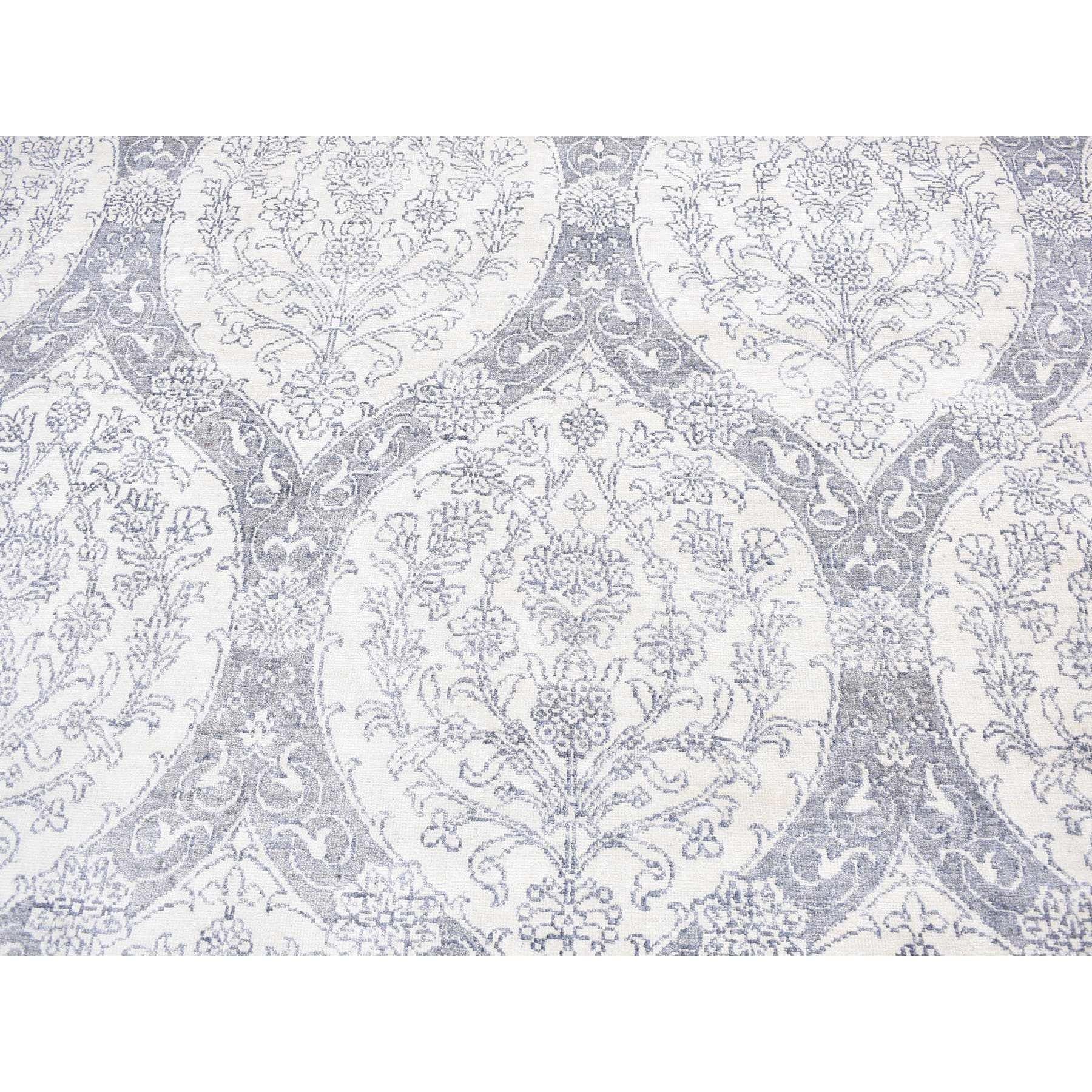9'x12' Elfenbein handgeknüpft Baumwolle Mughal Reich Agra Blume Bouquet Design Teppich im Angebot 2