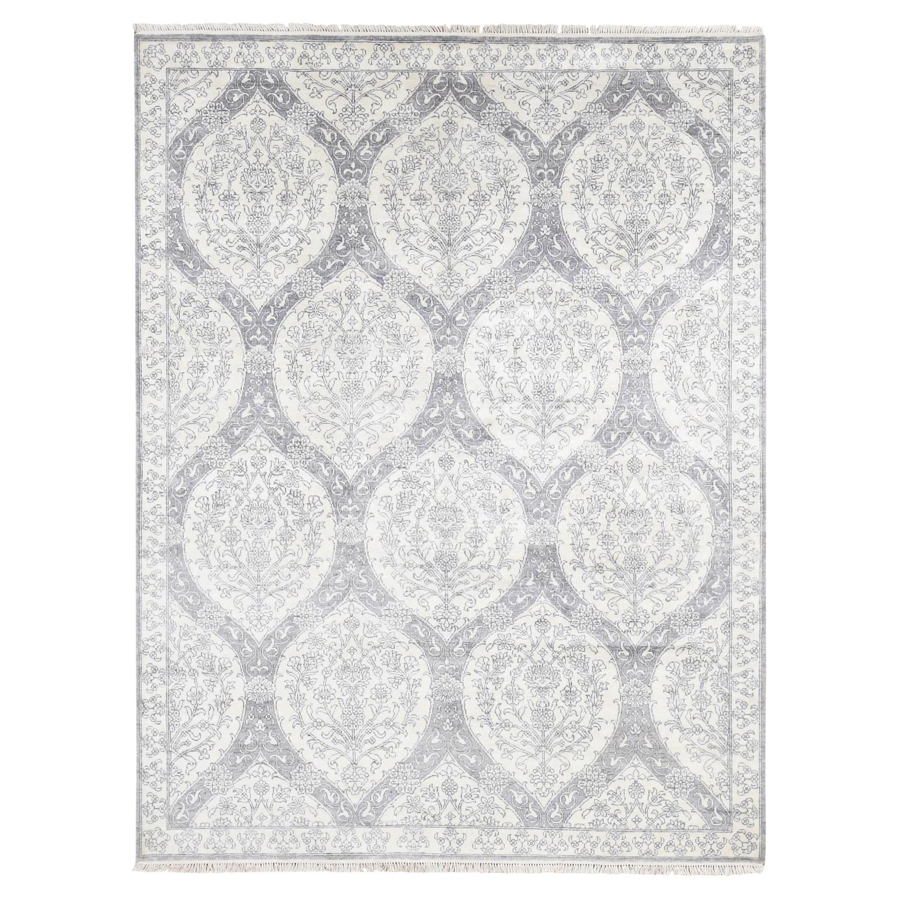 9'x12' Elfenbein handgeknüpft Baumwolle Mughal Reich Agra Blume Bouquet Design Teppich
