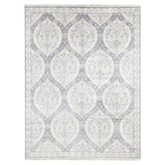 Tappeto 9'x12' avorio annodato a mano in cotone Mughal Empire Agra Flower Bouquet Design