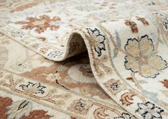 9x12 Ivory Hand knotted Oushak with Teal Rust Floral Medallion Rug ( G-14102)