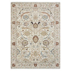 9x12 Ivory Hand knotted Oushak with Teal Rust Floral Medallion Rug ( G-14102)