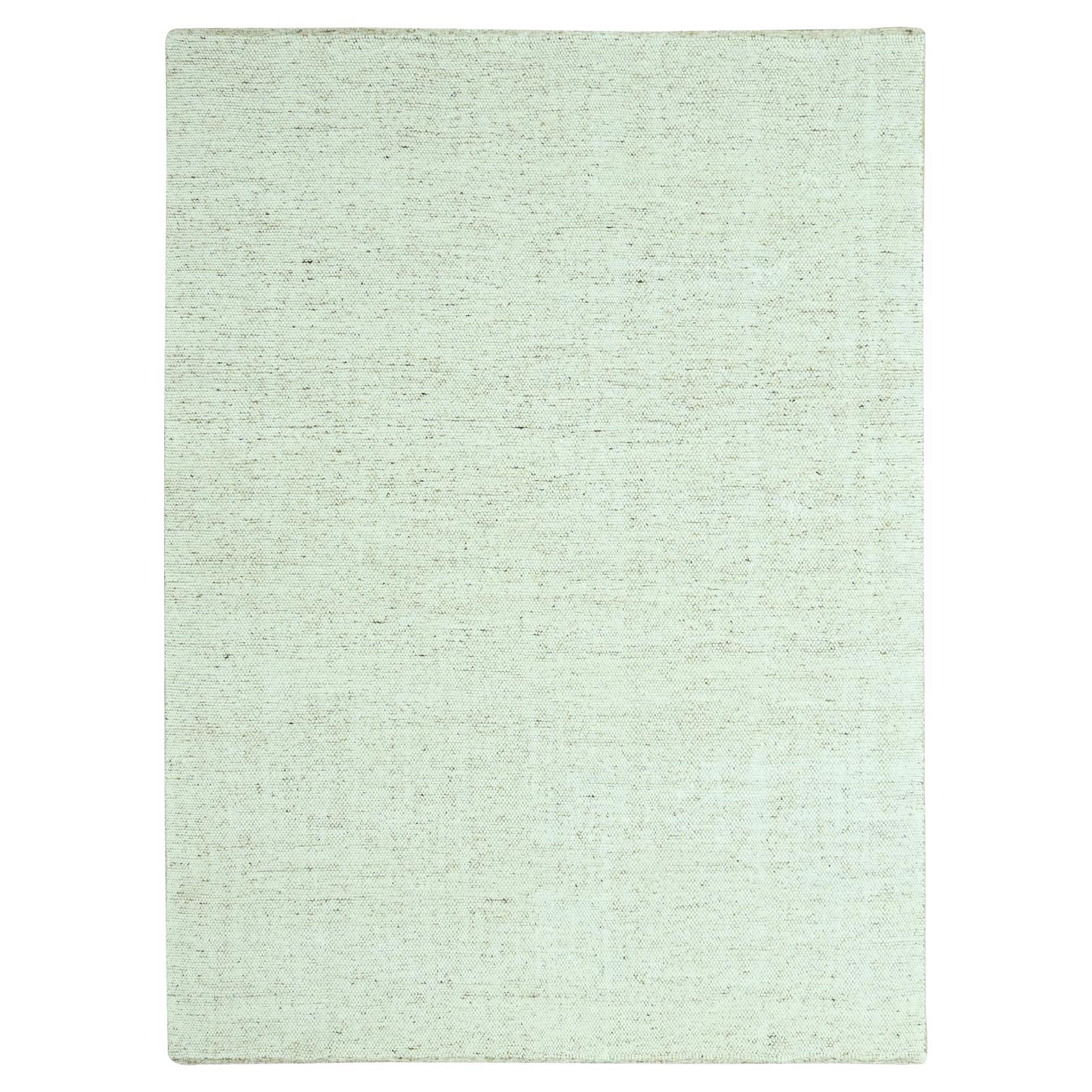 9'x12' Ivory Hand Knotted Undyed Natural Textured Wool Modern Oriental Rug
