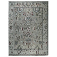 9x12 Ivory Hand-Knotted Wool Abstract Palmettes Classic Traditional Carpet Rug