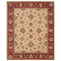 9x12 Ivory Hand-Knotted Wool Floral Symmetry Classic Traditional Carpet Rug