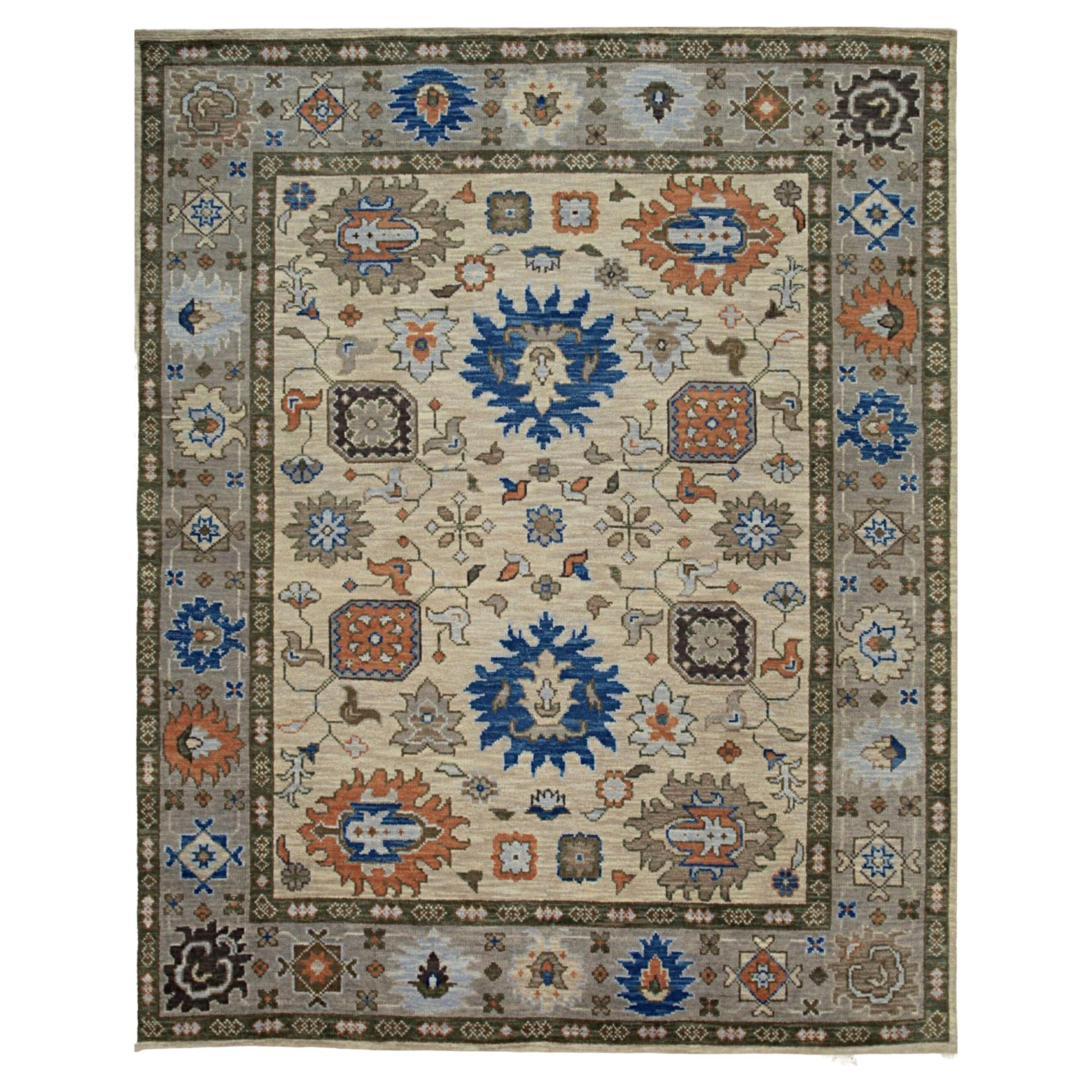 9x12 Ivory Hand-Knotted Wool Floral Symphony Classic Traditional Carpet Rug