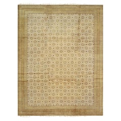 9x12 Ivory Hand-Knotted Wool Greek Key Border Classic Traditional Carpet Rug