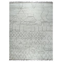 9x12 Ivory Hand-Knotted Wool Linear Diamond Grid Tribal Modern Carpet Rug