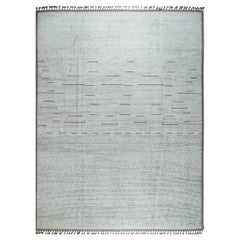 9x12 Ivory Hand-Knotted Wool Linear Geometry Tribal Modern Carpet Rug