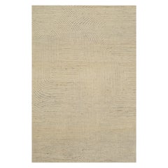 9x12 Ivory Hand-Knotted Wool Linear Maze Geometric Modern Carpet Rug