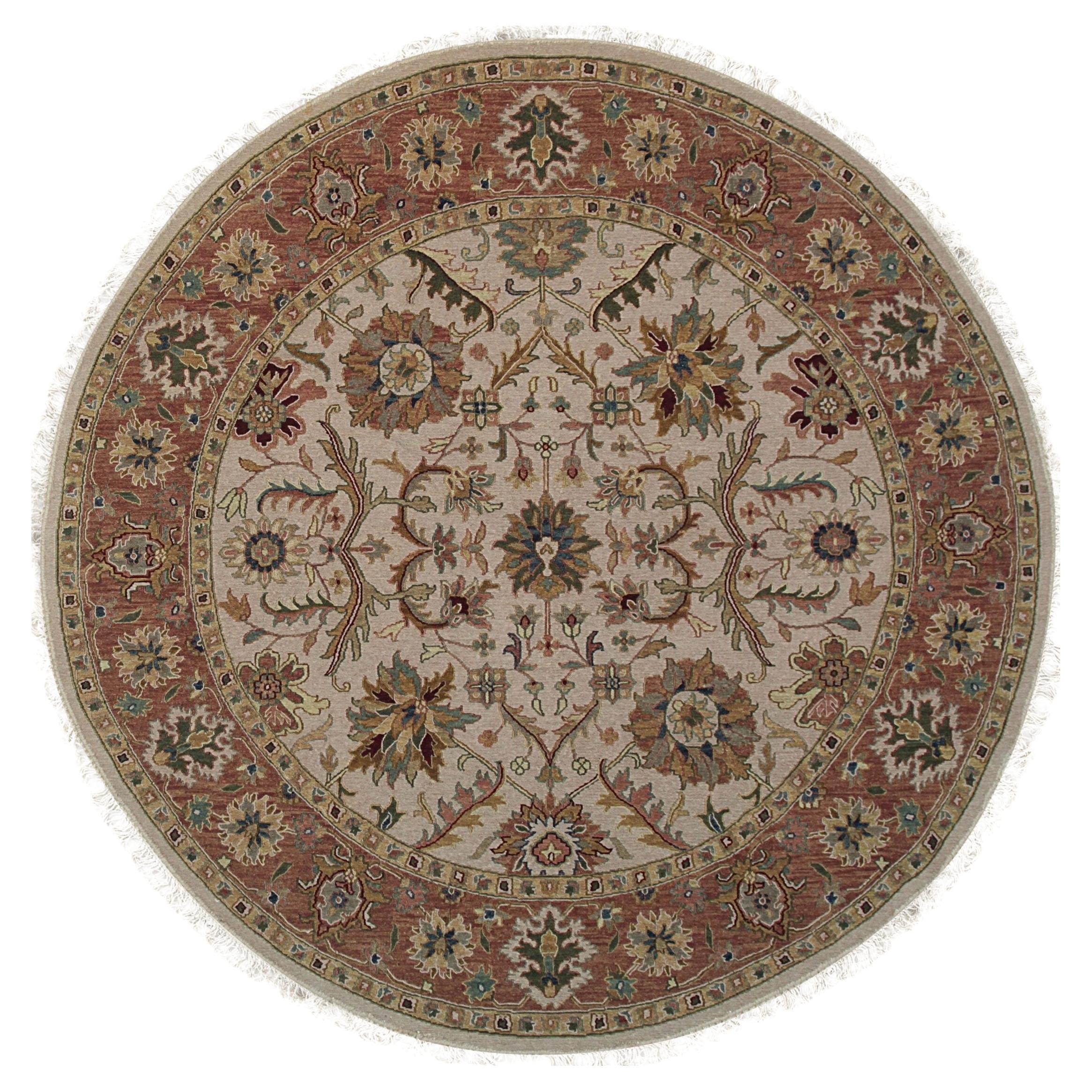 9x12 Ivory Hand-Knotted Wool Rosette Border Detail Traditional Carpet Rug