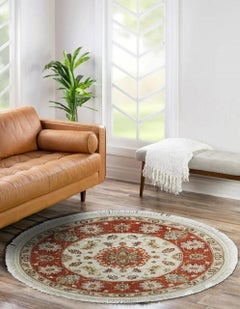 9x12 Ivory Hand-Knotted Wool Rosette Medallion Detail Traditional Carpet Rug