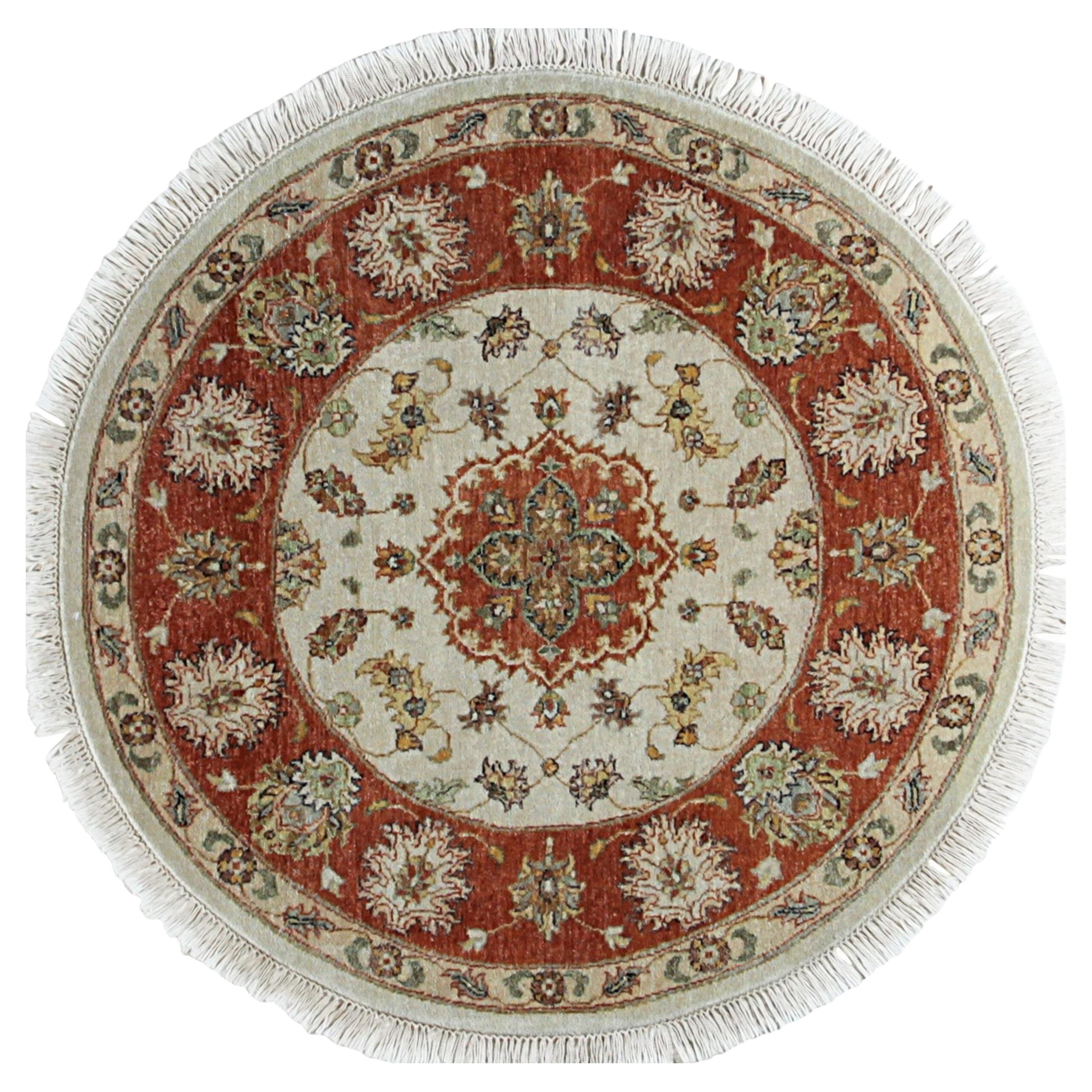 9x12 Ivory Hand-Knotted Wool Rosette Medallion Detail Traditional Carpet Rug