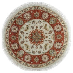 9x12 Ivory Hand-Knotted Wool Rosette Medallion Detail Traditional Carpet Rug