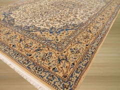Tapis classique traditionnel « Floral Symphony » en laine et soie, noué à la main, 9 x 12, couleur ivoire