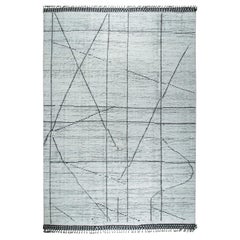 9x12 Ivory Hand-Knotted Wool Striated Linear Design Tribal Modern Carpet Rug (tapis noué à la main en laine striée à motifs linéaires)